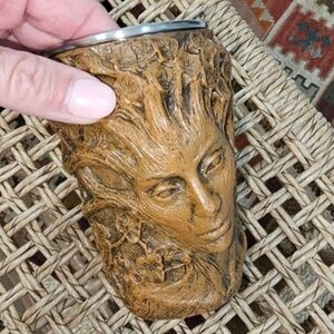 Dryad Mug Hand-Sculpted Resin Art Mug With Stainless Steel Liner Tree Nymph EUC